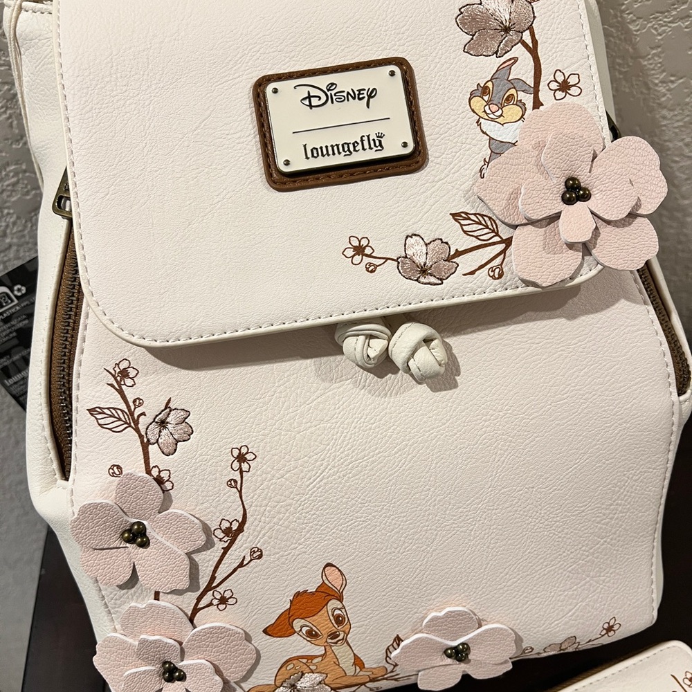Loungefly Disney Bambi Thumper Cherry Blossom Floral Flap Mini Backpack & Wallet - Picture 4 of 10